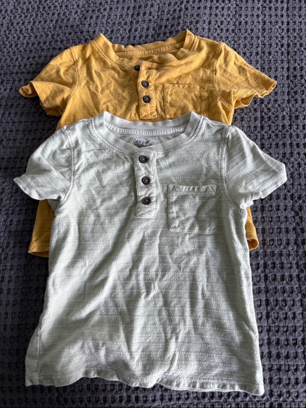 Cat and Jack Short-Sleeve Henley Pocket Tee - Mustard & green